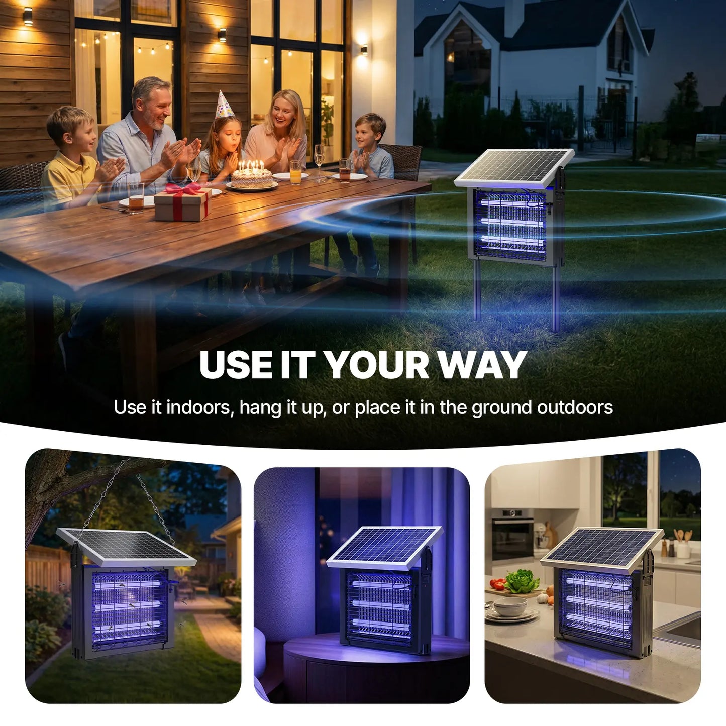 OGERY 3500V Solar Bug Zapper, High Power Cordless Mosquito Zapper with Smart Light Sensor, Dual Solar & USB Rechargeable Insect Killer for Patio, Garden, Backyard, Outdoor Use