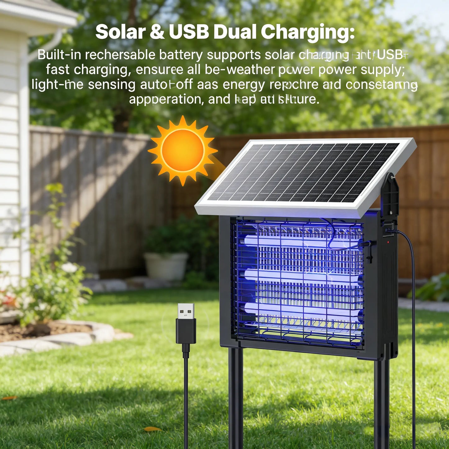 OGERY 3500V Solar Bug Zapper, High Power Cordless Mosquito Zapper with Smart Light Sensor, Dual Solar & USB Rechargeable Insect Killer for Patio, Garden, Backyard, Outdoor Use