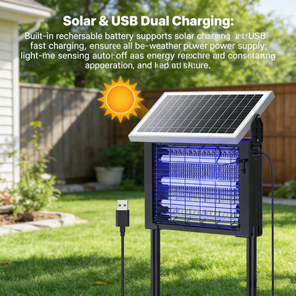 OGERY 3500V Solar Bug Zapper, High Power Cordless Mosquito Zapper with Smart Light Sensor, Dual Solar & USB Rechargeable Insect Killer for Patio, Garden, Backyard, Outdoor Use