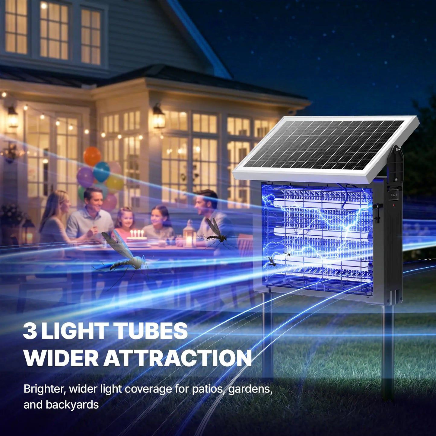 OGERY 3500V Solar Bug Zapper, High Power Cordless Mosquito Zapper with Smart Light Sensor, Dual Solar & USB Rechargeable Insect Killer for Patio, Garden, Backyard, Outdoor Use